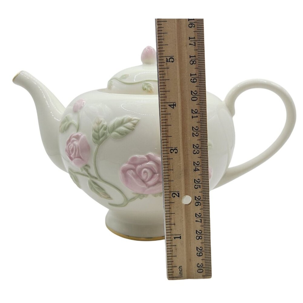 Lenox Great Giftables Rose Vine Teapot Porcelain Pink Rose Gold Trim Floral - Picture 12 of 14